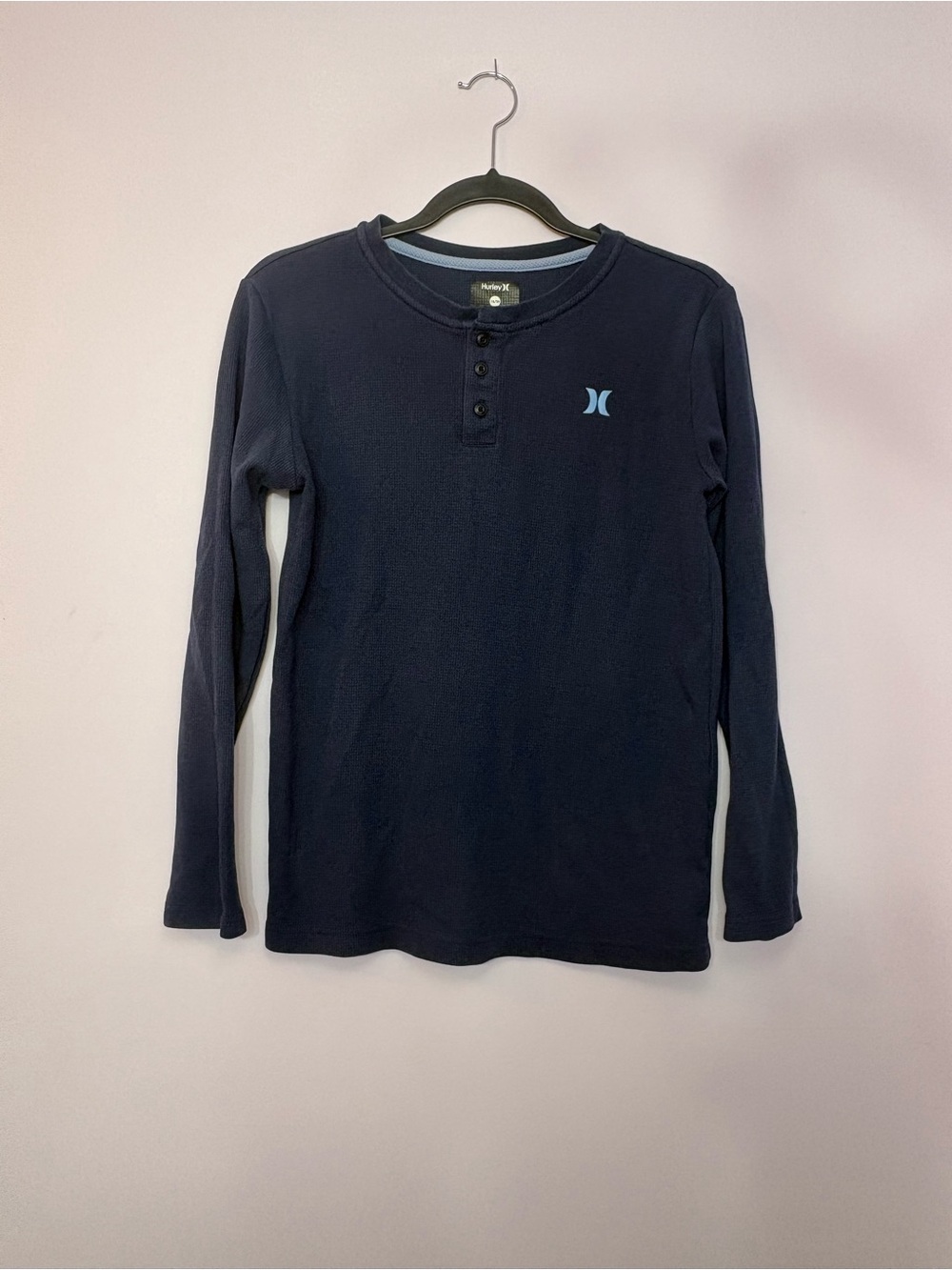 Hurley Navy Long-Sleeve Henley with Light Blue Logo